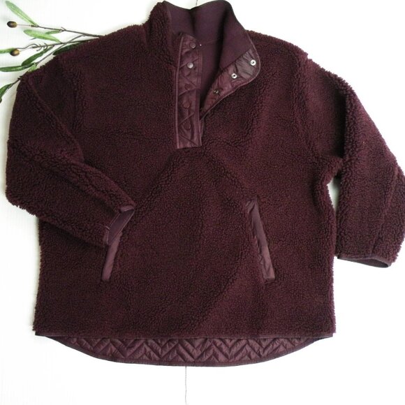 Athleta Cozy Sherpa Snap Sweatshirt Jacket // Spiced Cabernet 1X - Picture 2 of 5